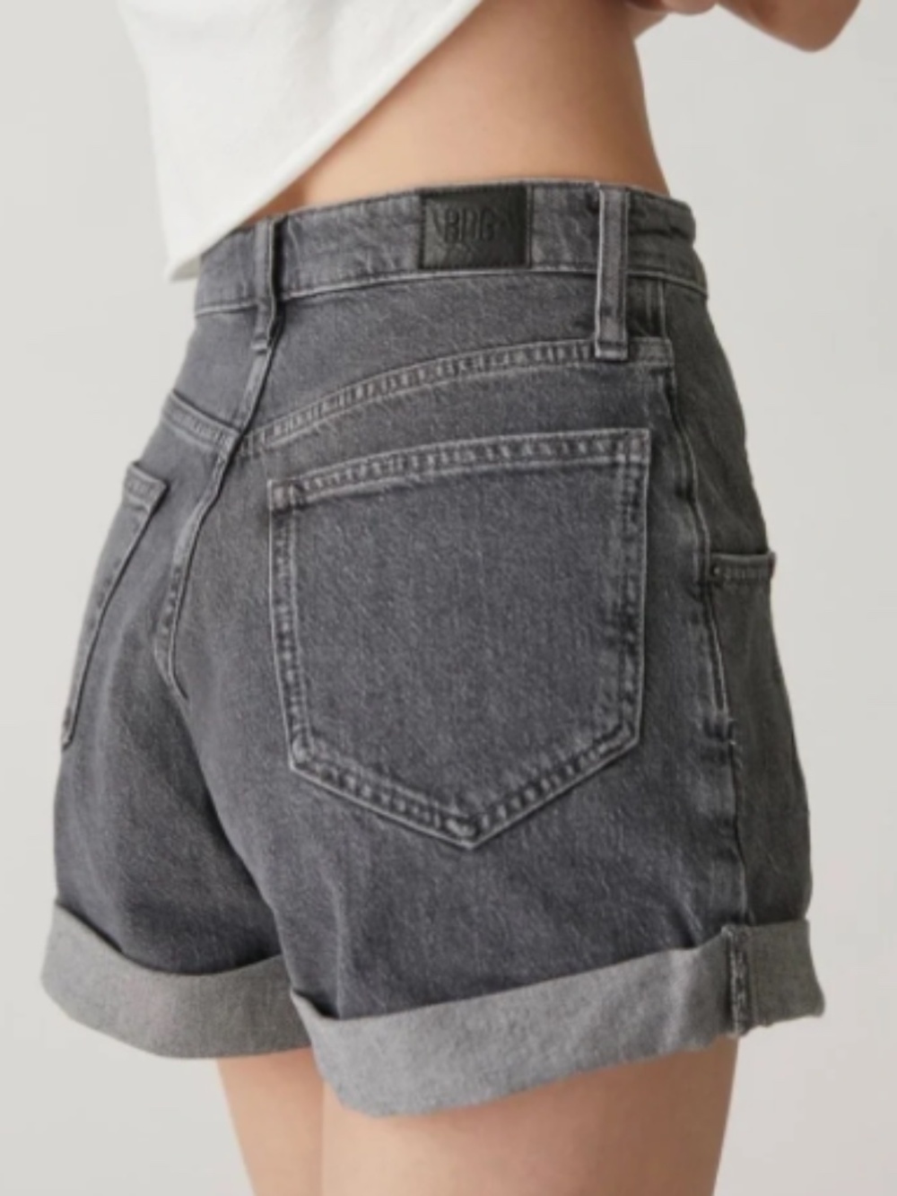 BDG High Waist Rolled Hem Denim Shorts in Washed Black - Picture 4 of 10